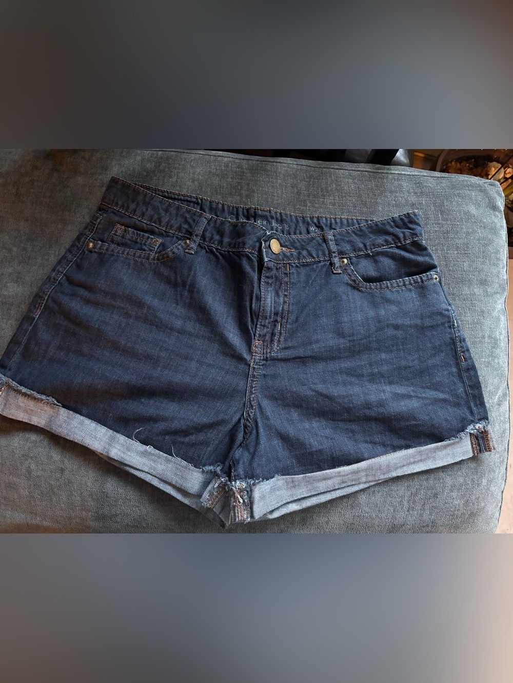 Calvin Klein Navy Blue Rolled Hem Denim Shorts